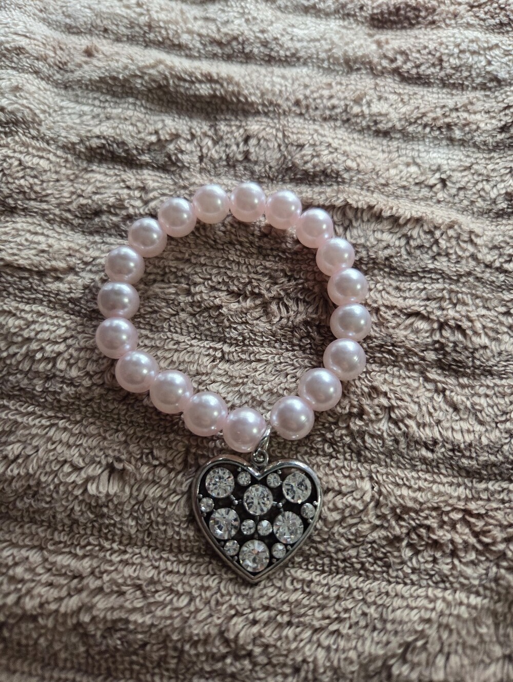 Pink Pearl Beaded Bracelet with Heart Crystal Charm(J1)